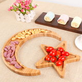 Small Bamboo Wood Eco-friendly Serving Tray plate Star and Moon Shaped
