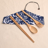 Natural Bamboo Reusable Travel Set Fork, Spoon, Chopsticks