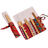 Natural Wood Cutlery Reusable Wooden Bamboo Cutlery Travel Set