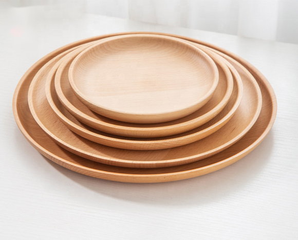 Wholesale Hot Sale Cheap Round Solid Wooden Food Serving Plate