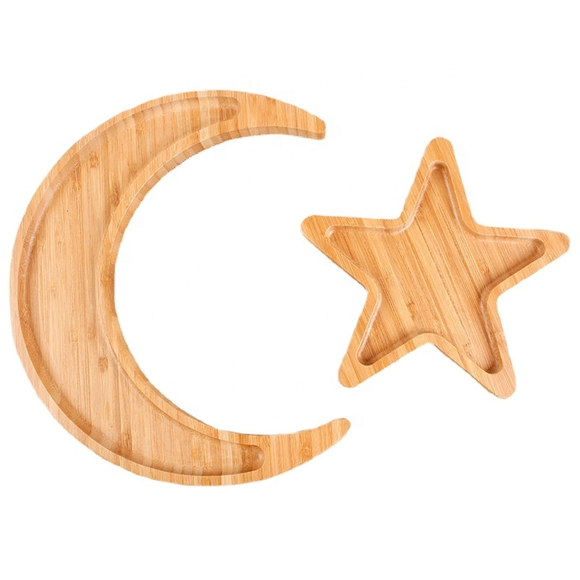 Small Bamboo Wood Eco-friendly Serving Tray plate Star and Moon Shaped