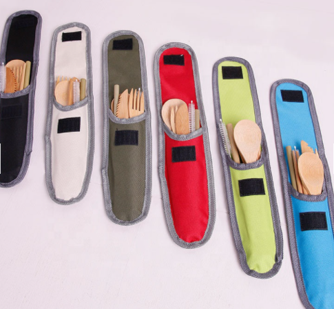 Eco Friendly Reusable Travel Portable Wooden Bamboo Cutlery Utensils