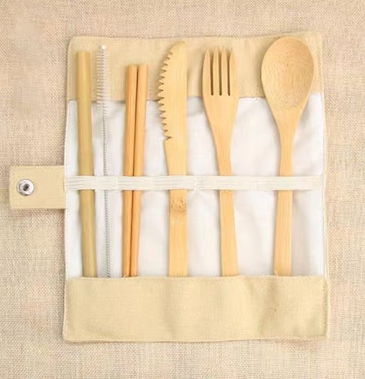 Wholesale Factory Eco Reusable Bamboo Wood Travel Utensils Cutlery Set